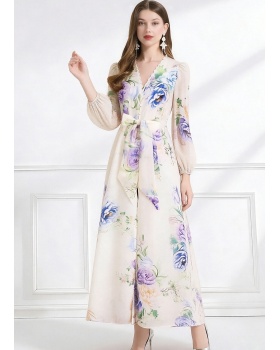 Lace V-neck spring frenum elegant single-breasted dress