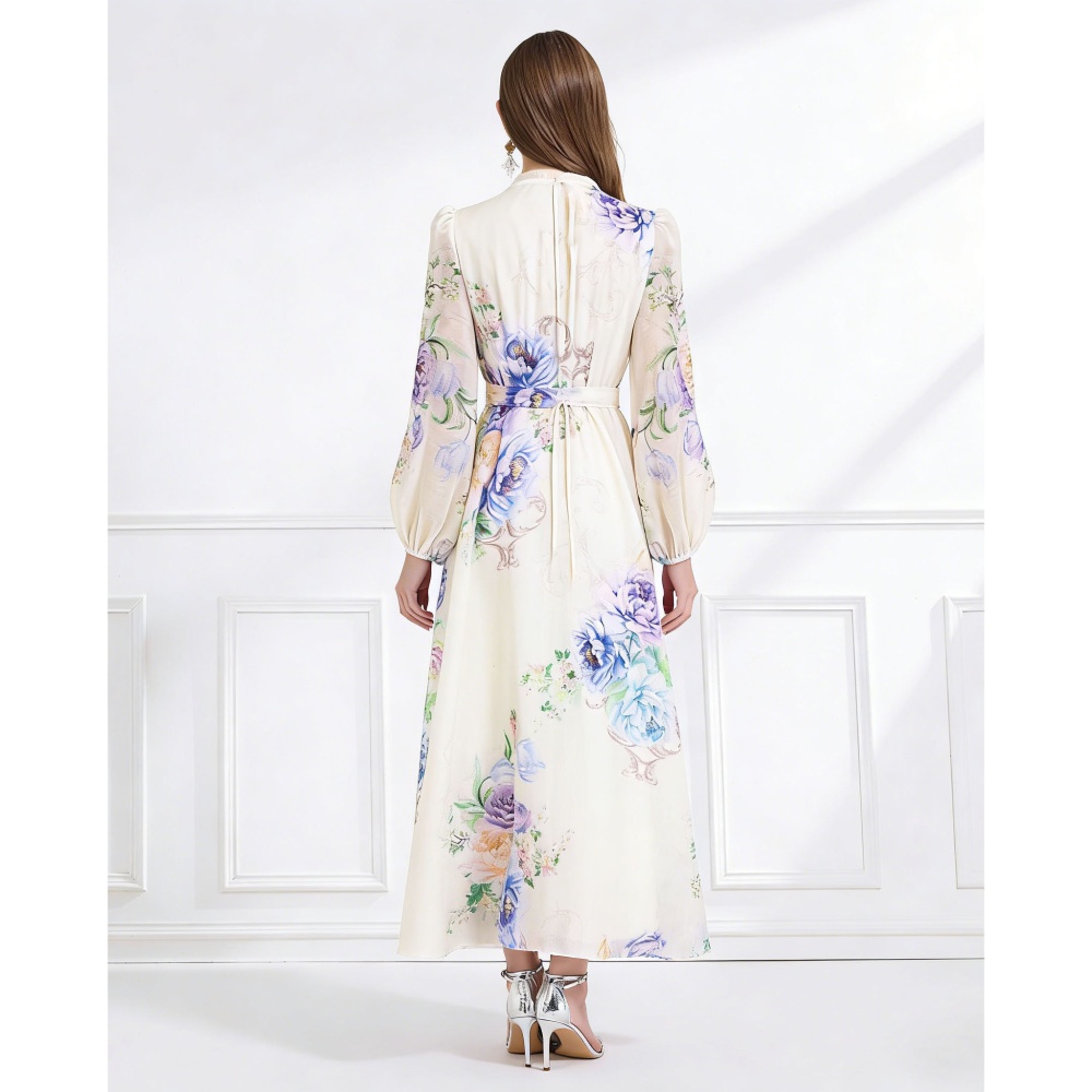 Lace V-neck spring frenum elegant single-breasted dress