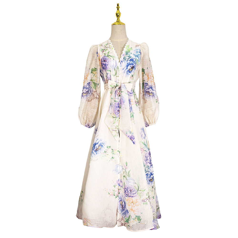 Lace V-neck spring frenum elegant single-breasted dress