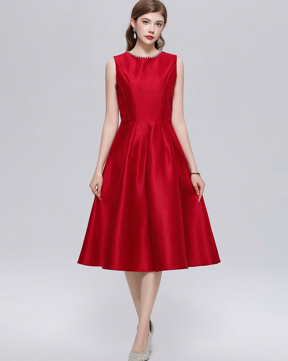 Slim Hepburn style temperament sleeveless dress for women
