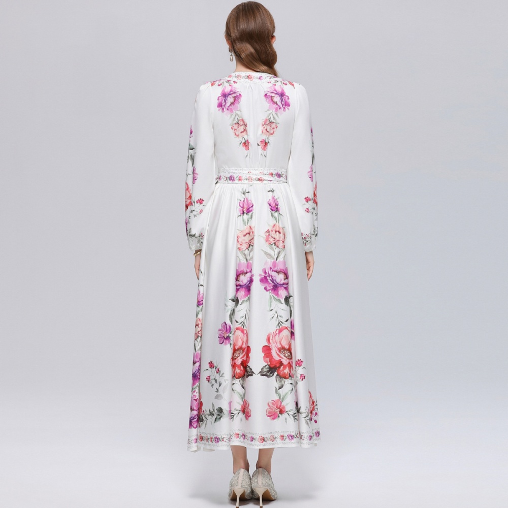 Court style printing dress temperament long dress