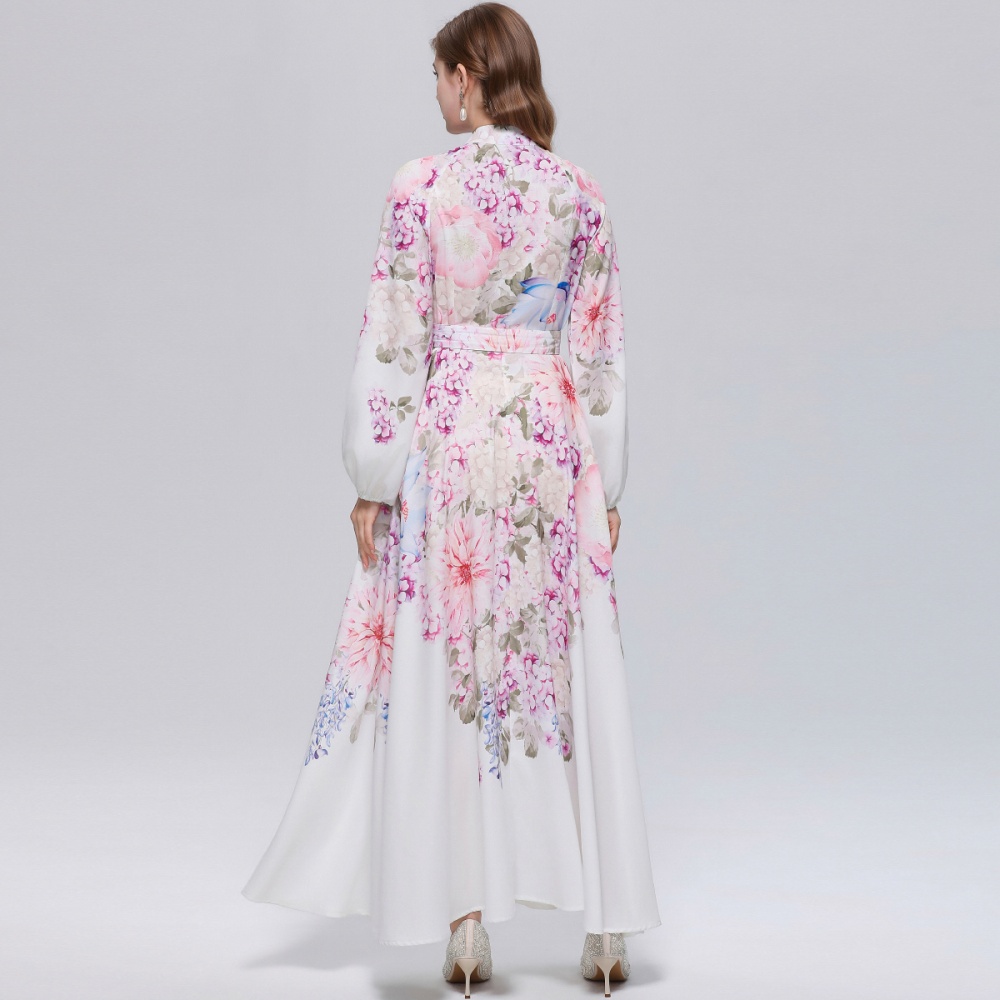 With belt temperament formal dress puff sleeve dress