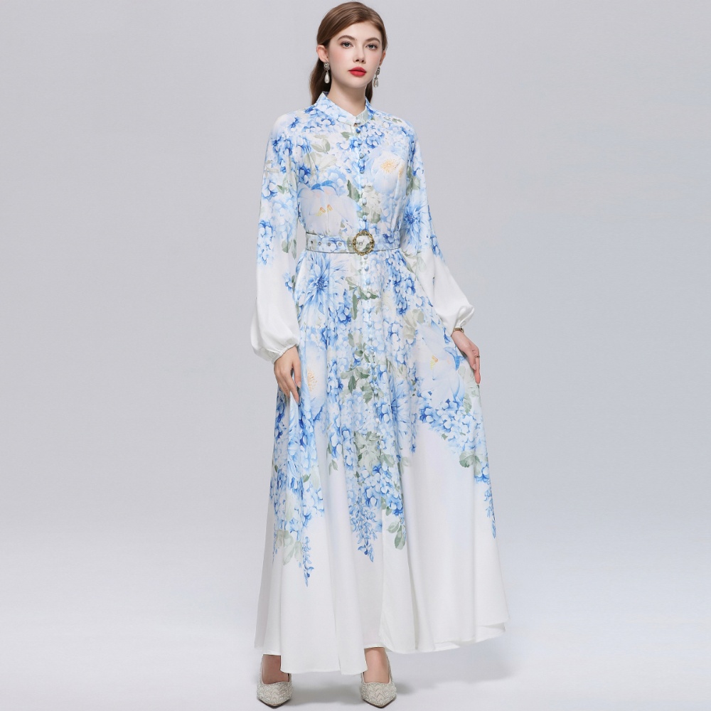 Puff sleeve long dress retro formal dress