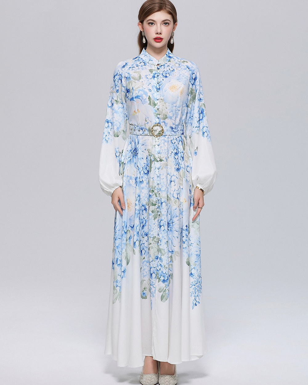 Puff sleeve long dress retro formal dress