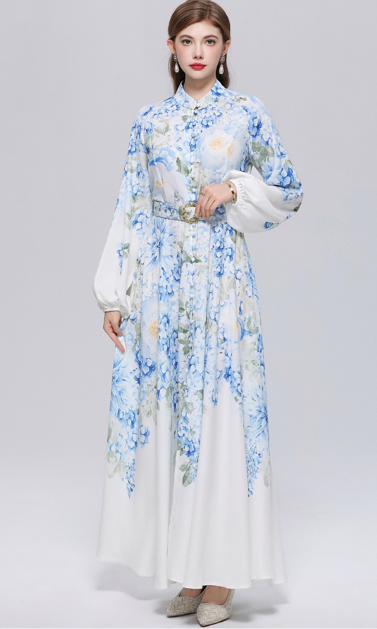 Puff sleeve long dress retro formal dress