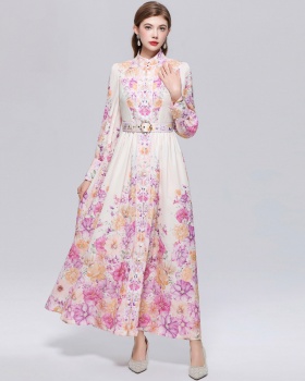 Breasted printing dress temperament slim formal dress