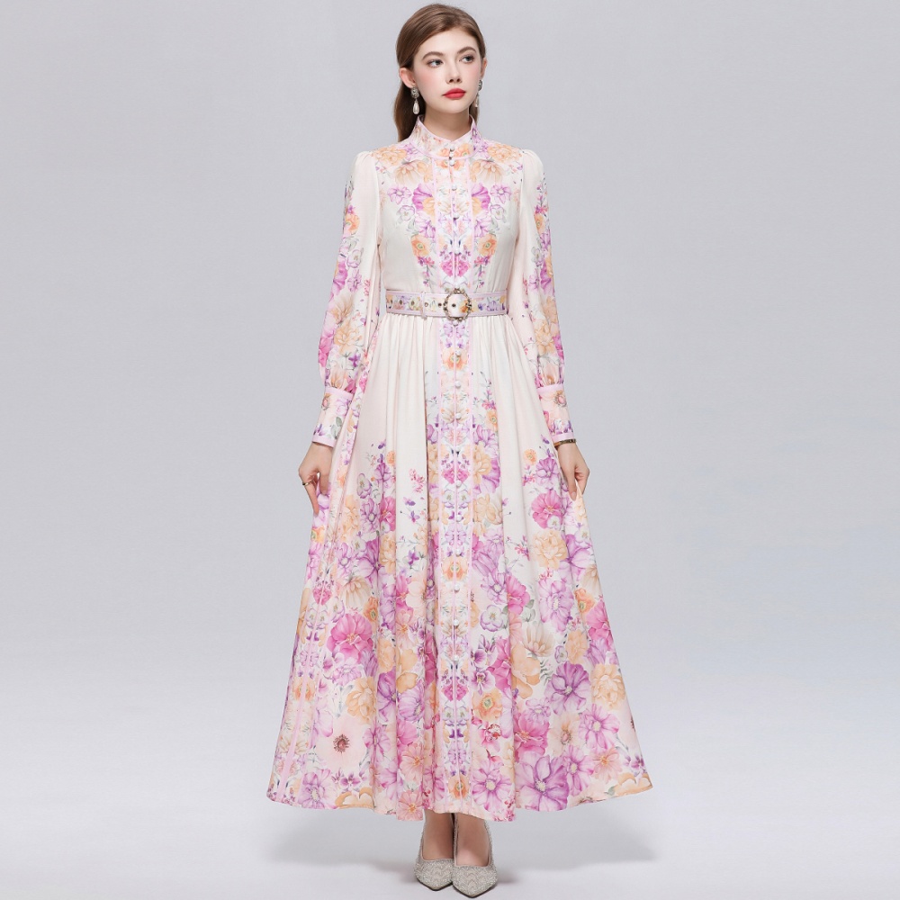 Breasted printing dress temperament slim formal dress