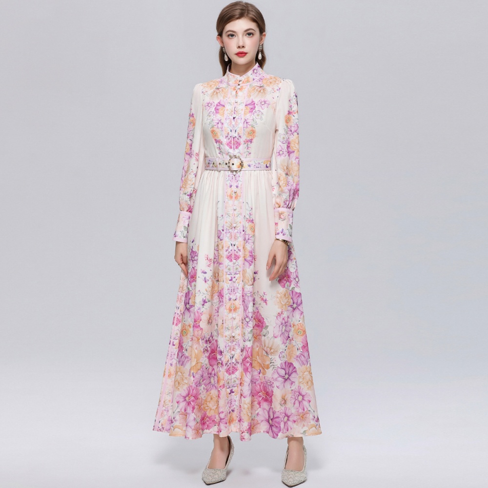 Breasted printing dress temperament slim formal dress