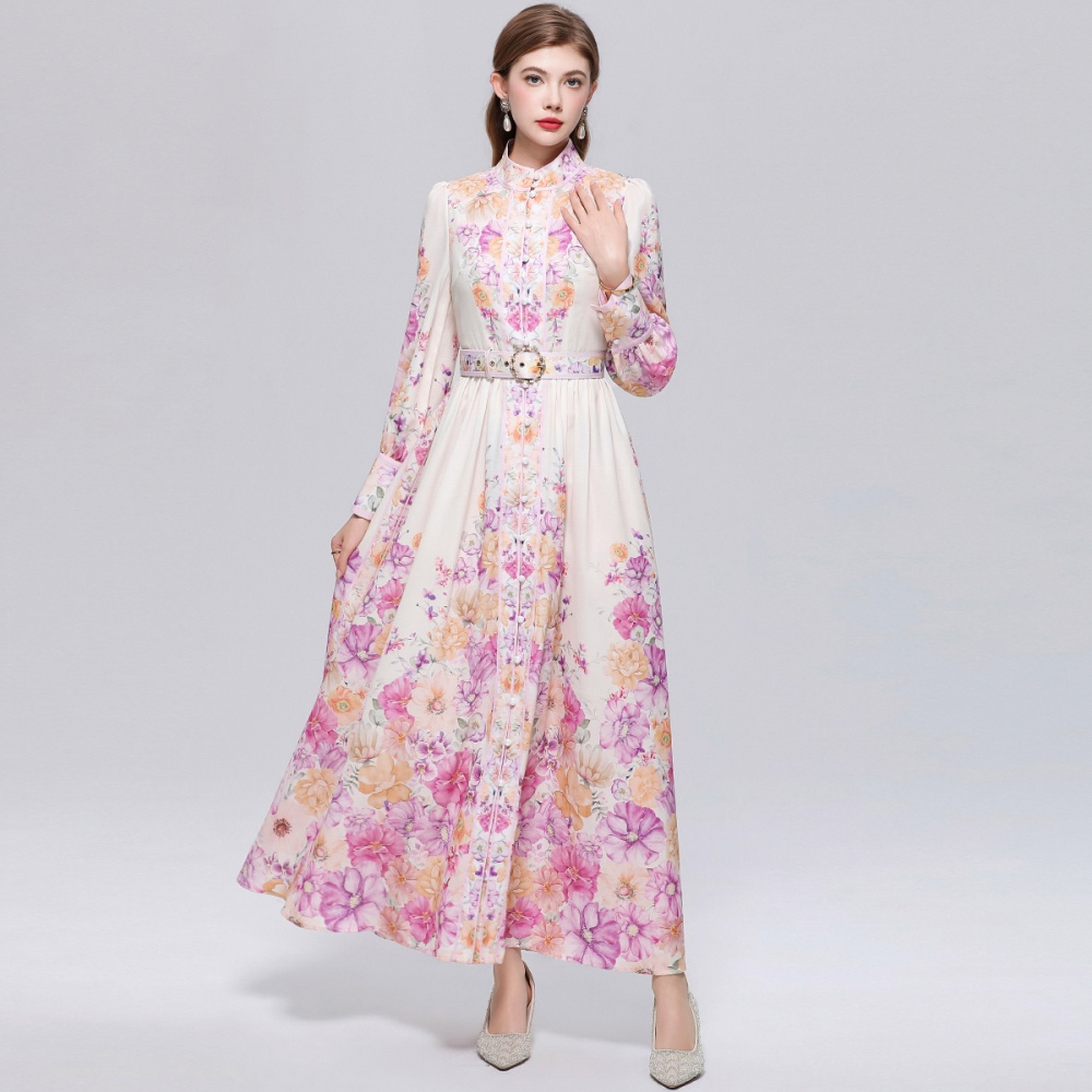 Breasted printing dress temperament slim formal dress