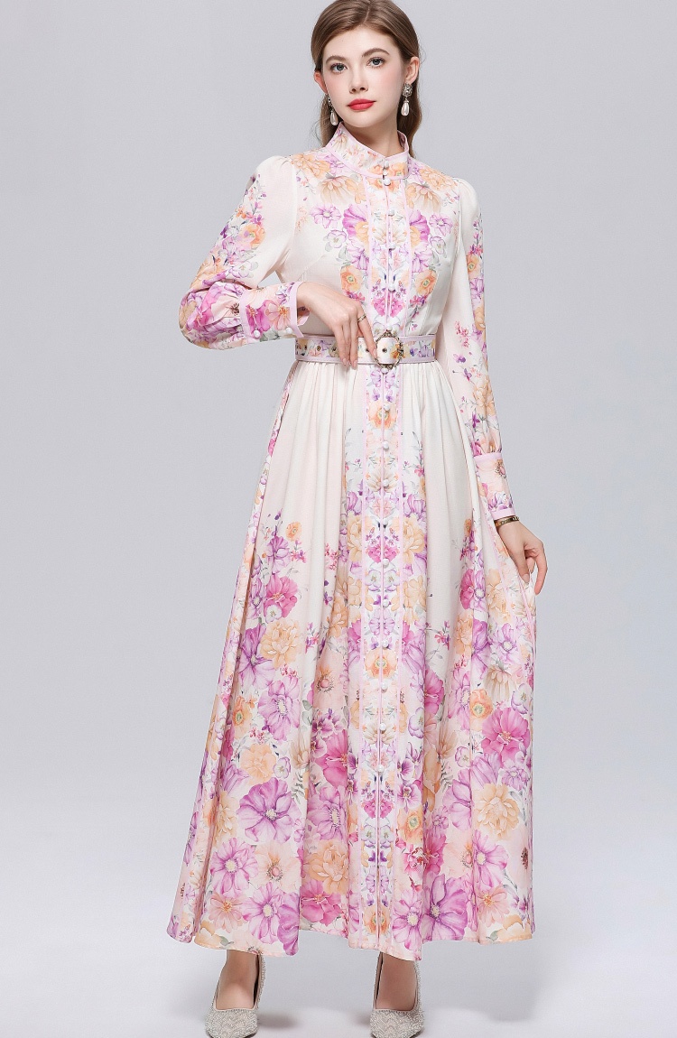 Breasted printing dress temperament slim formal dress