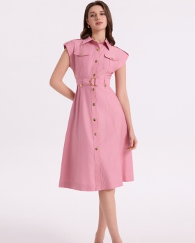 A-line sleeveless pinched waist dress metal light shirt for women