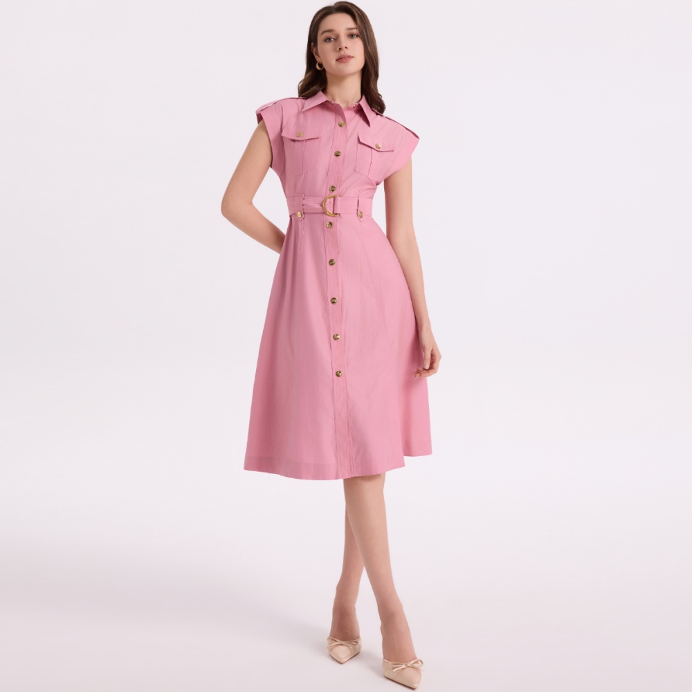 A-line sleeveless pinched waist dress metal light shirt for women