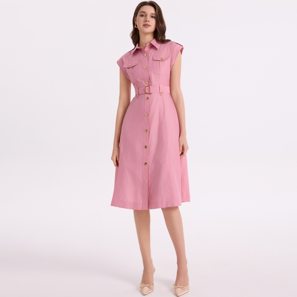 A-line sleeveless pinched waist dress metal light shirt for women