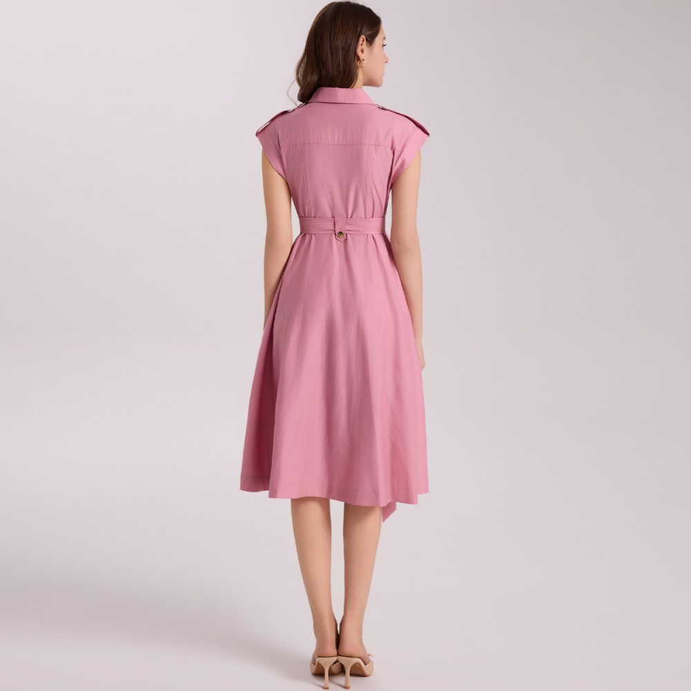 A-line sleeveless pinched waist dress metal light shirt for women