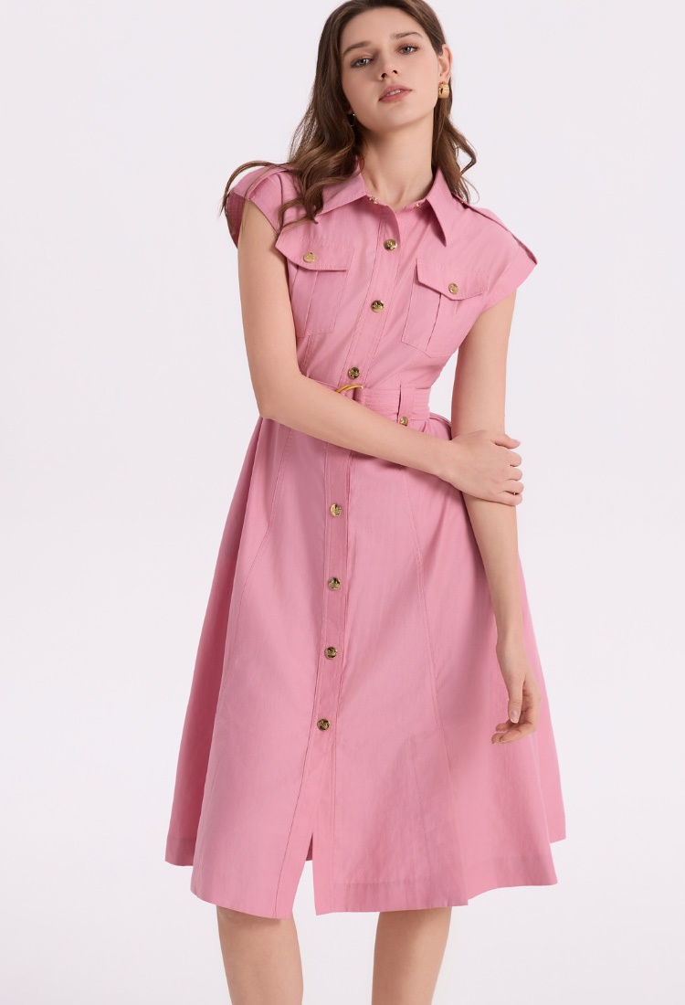 A-line sleeveless pinched waist dress metal light shirt for women