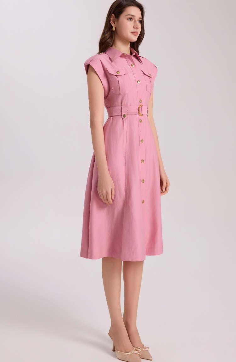 A-line sleeveless pinched waist dress metal light shirt for women