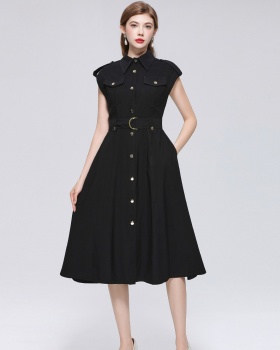 Metal sleeveless A-line dress light slim lapel shirt