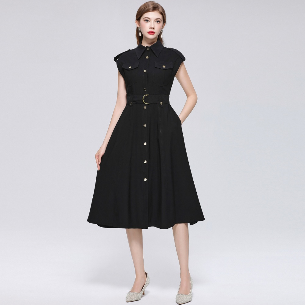 Metal sleeveless A-line dress light slim lapel shirt