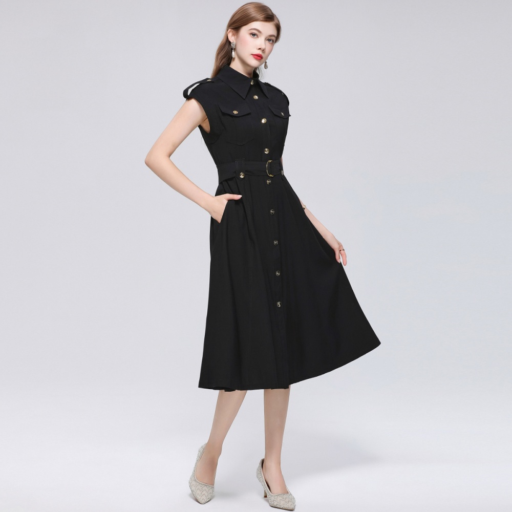 Metal sleeveless A-line dress light slim lapel shirt