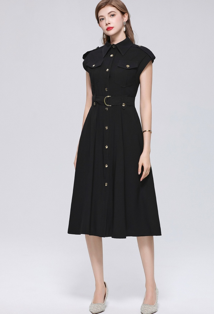 Metal sleeveless A-line dress light slim lapel shirt