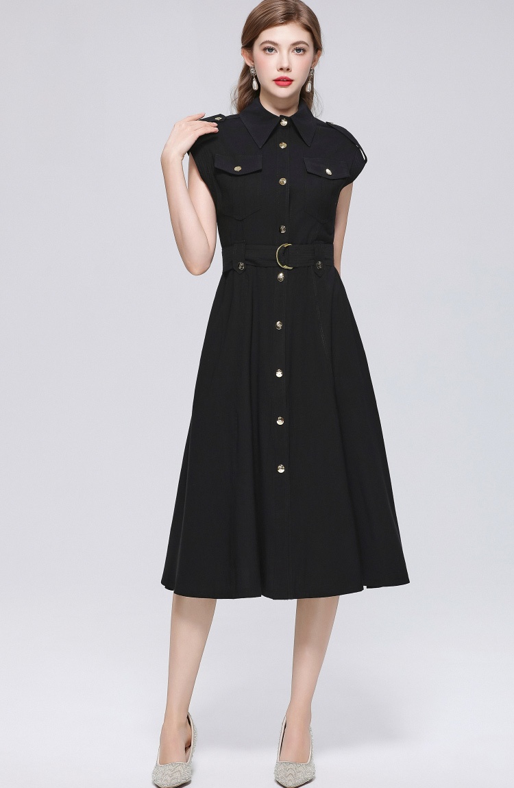 Metal sleeveless A-line dress light slim lapel shirt