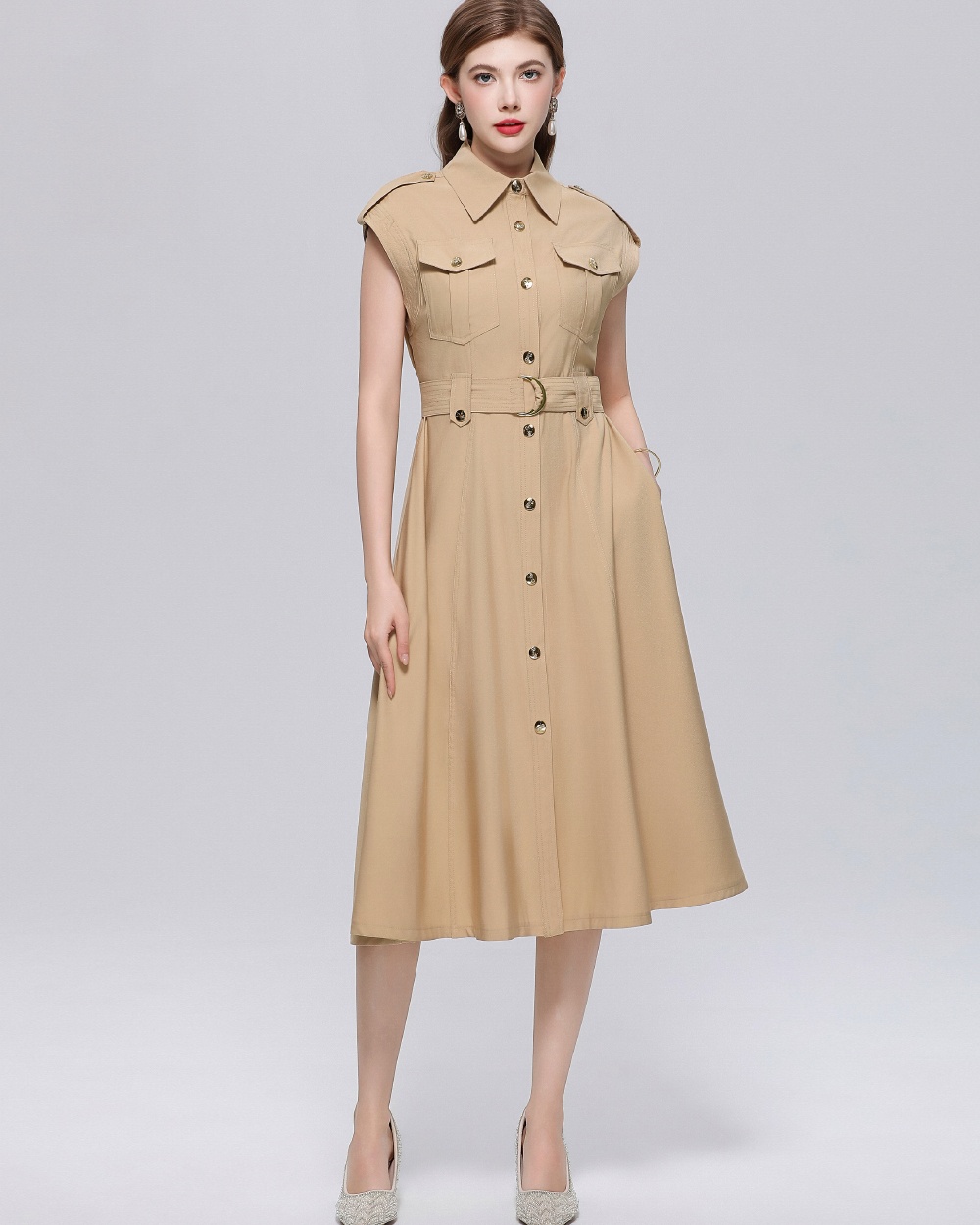 Light sleeveless dress A-line lapel shirt for women