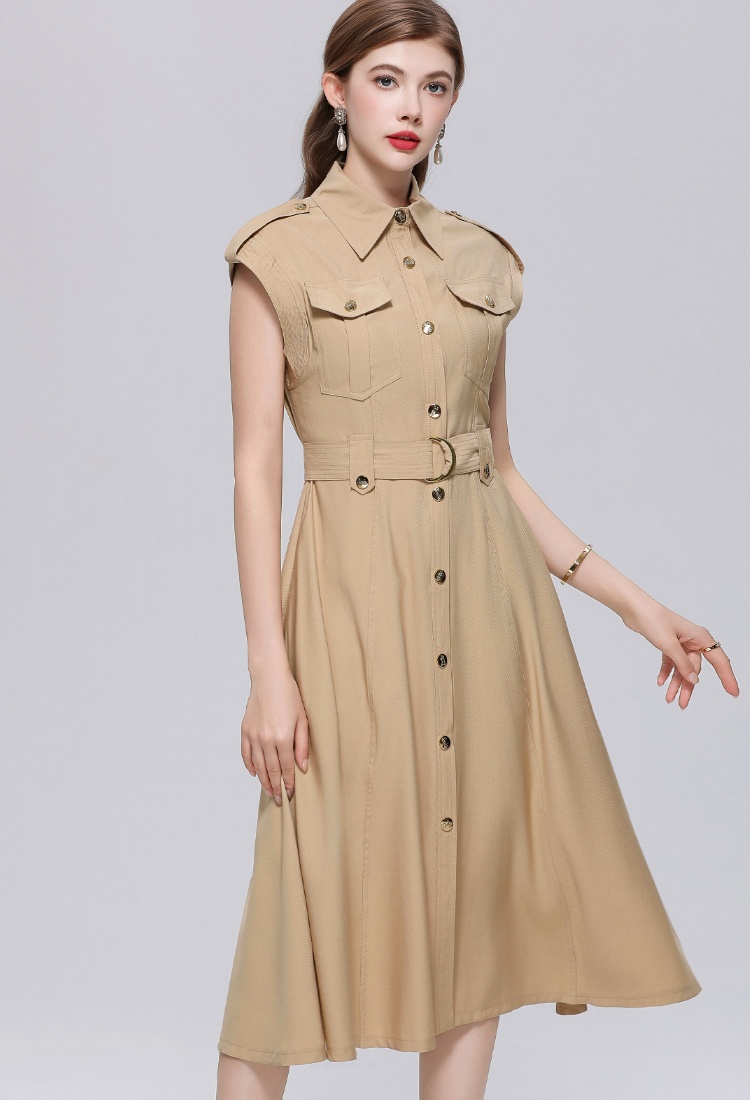 Light sleeveless dress A-line lapel shirt for women