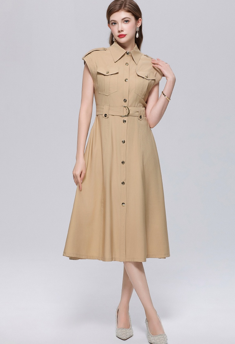 Light sleeveless dress A-line lapel shirt for women