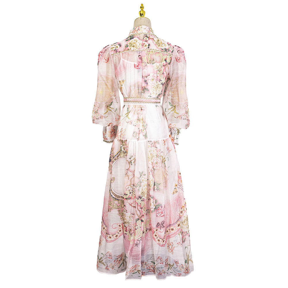 Pinched waist frenum dress printing elegant style shirt