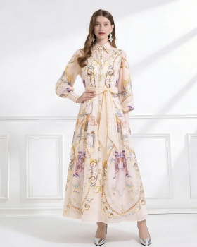 Frenum with sling vacation shirt printing pinched waist dress