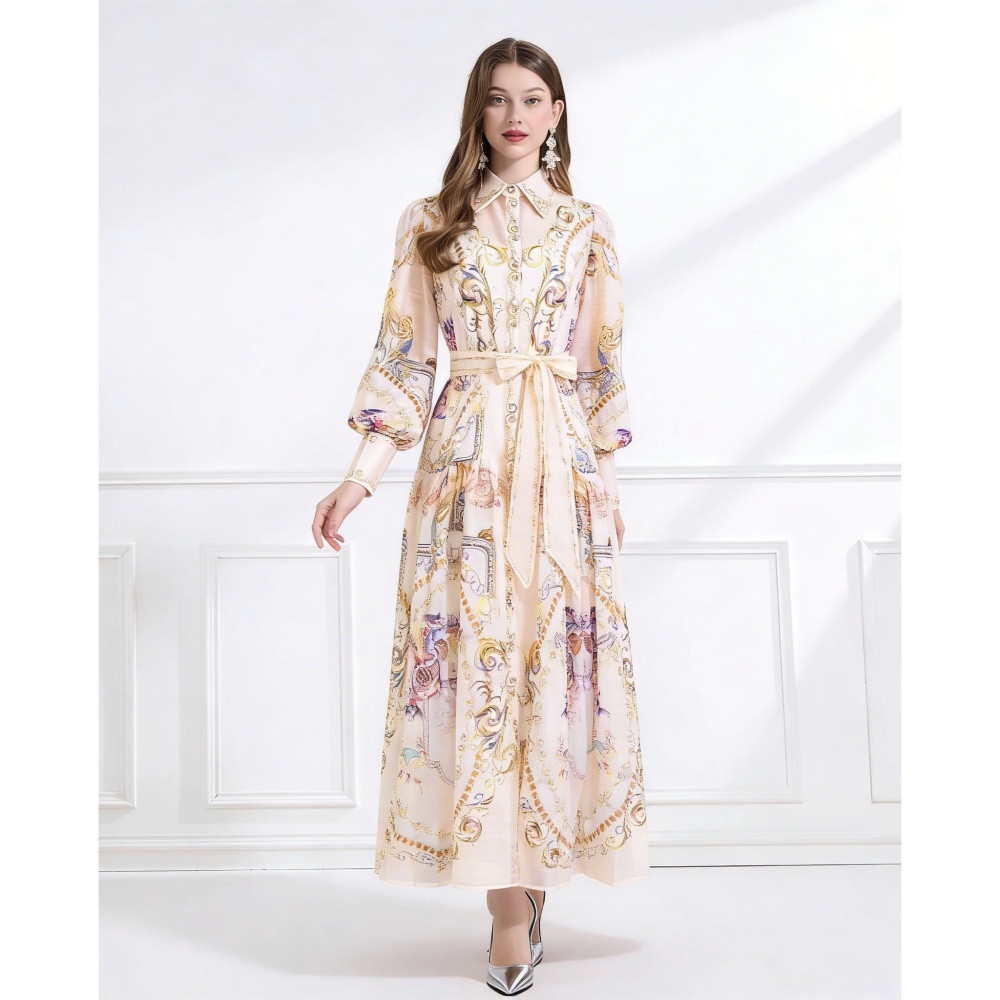 Frenum with sling vacation shirt printing pinched waist dress