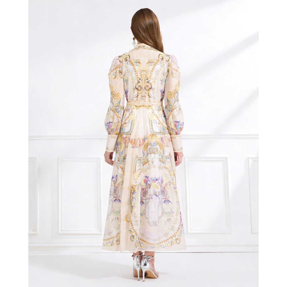 Frenum with sling vacation shirt printing pinched waist dress