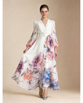 Elegant single-breasted silk linen lace frenum spring dress