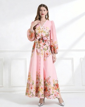 V-neck frenum elegant lace single-breasted spring dress