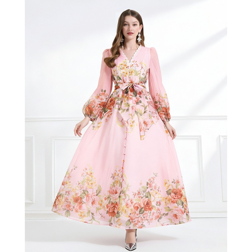 V-neck frenum elegant lace single-breasted spring dress