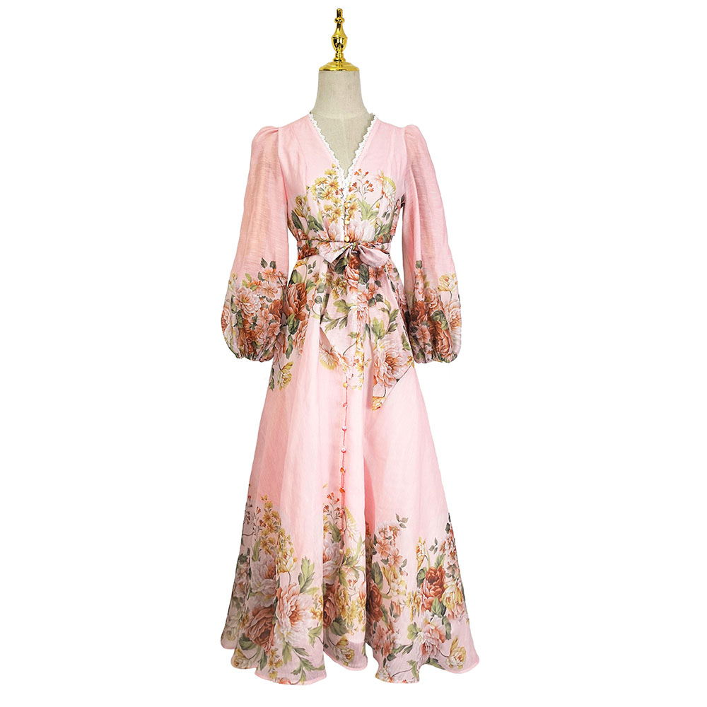 V-neck frenum elegant lace single-breasted spring dress