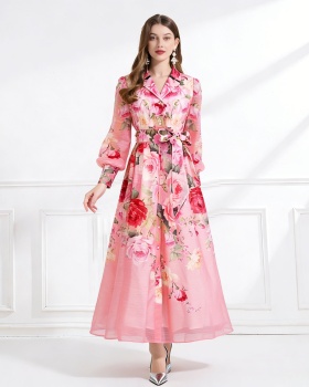 Lantern sleeve dress pinched waist business suit