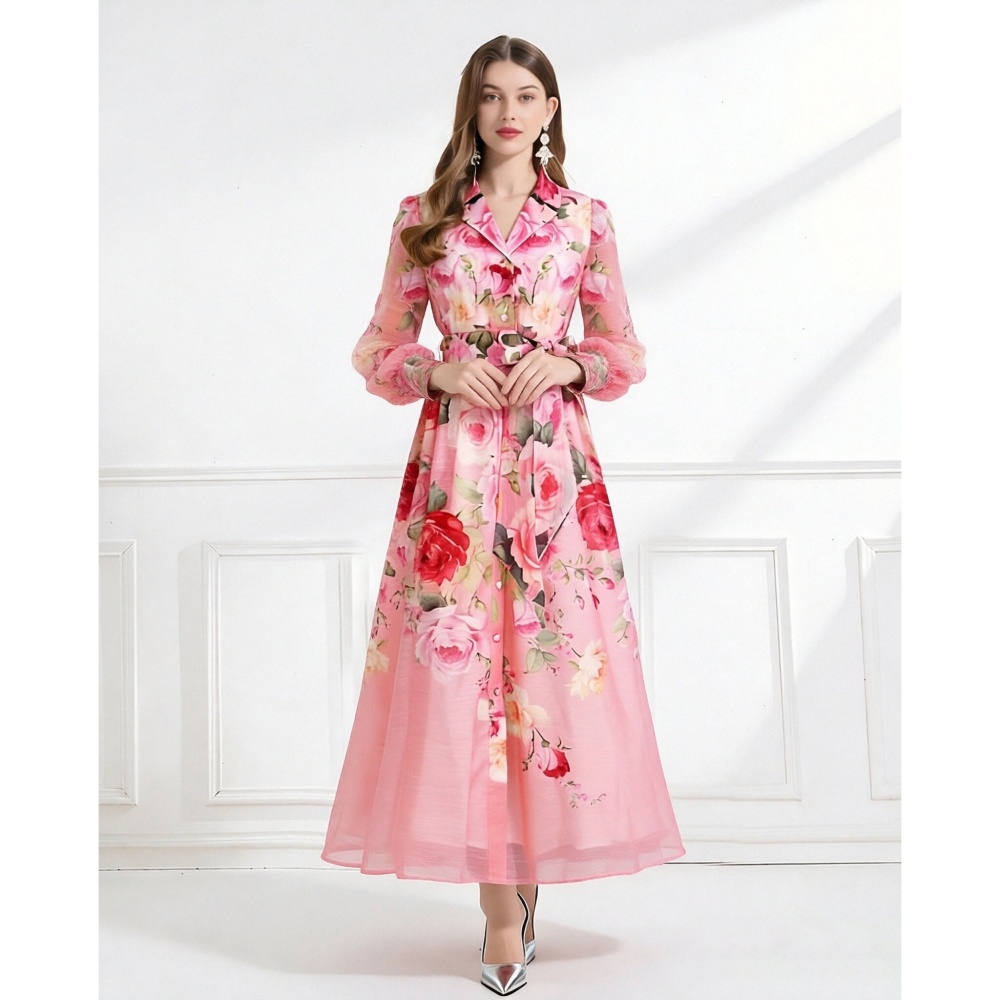 Lantern sleeve dress pinched waist business suit