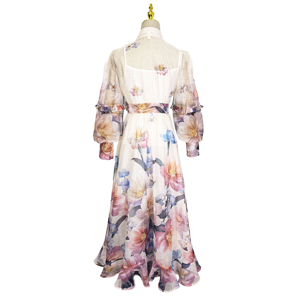 Flowers pattern vacation pinched waist dress