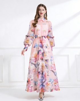 Pattern vacation frenum pinched waist dress