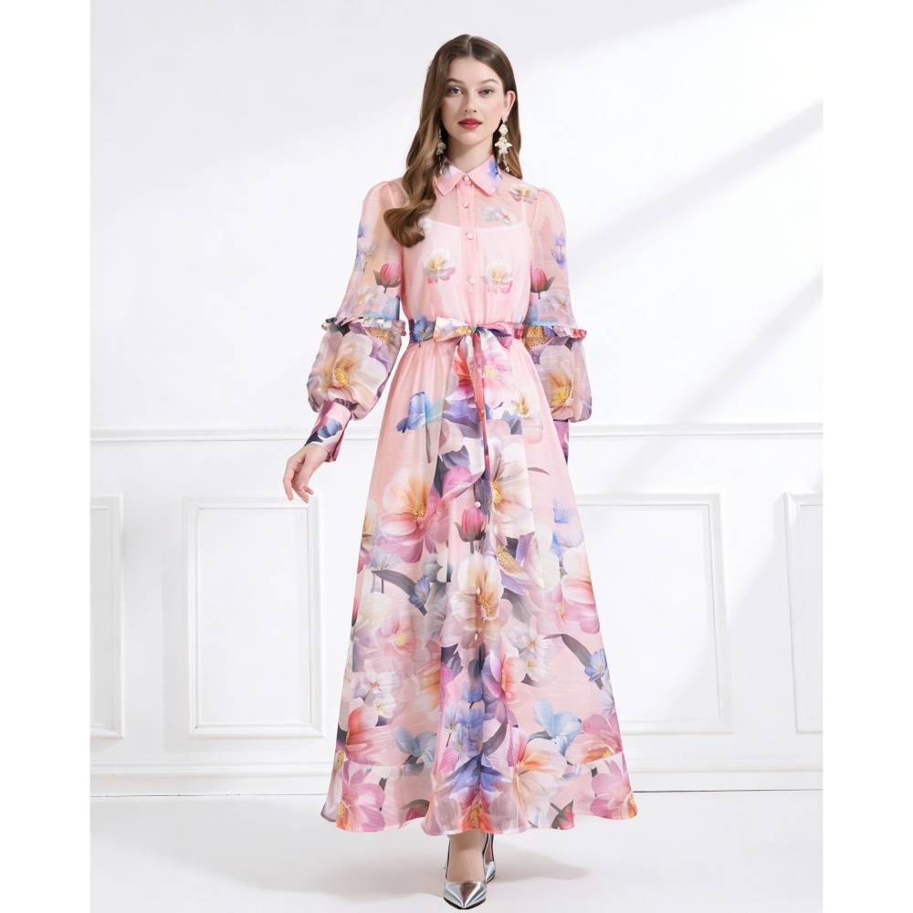 Pattern vacation frenum pinched waist dress