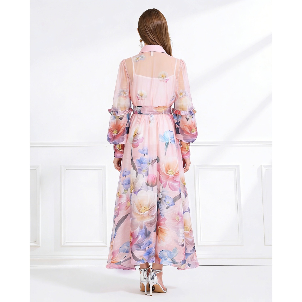 Pattern vacation frenum pinched waist dress