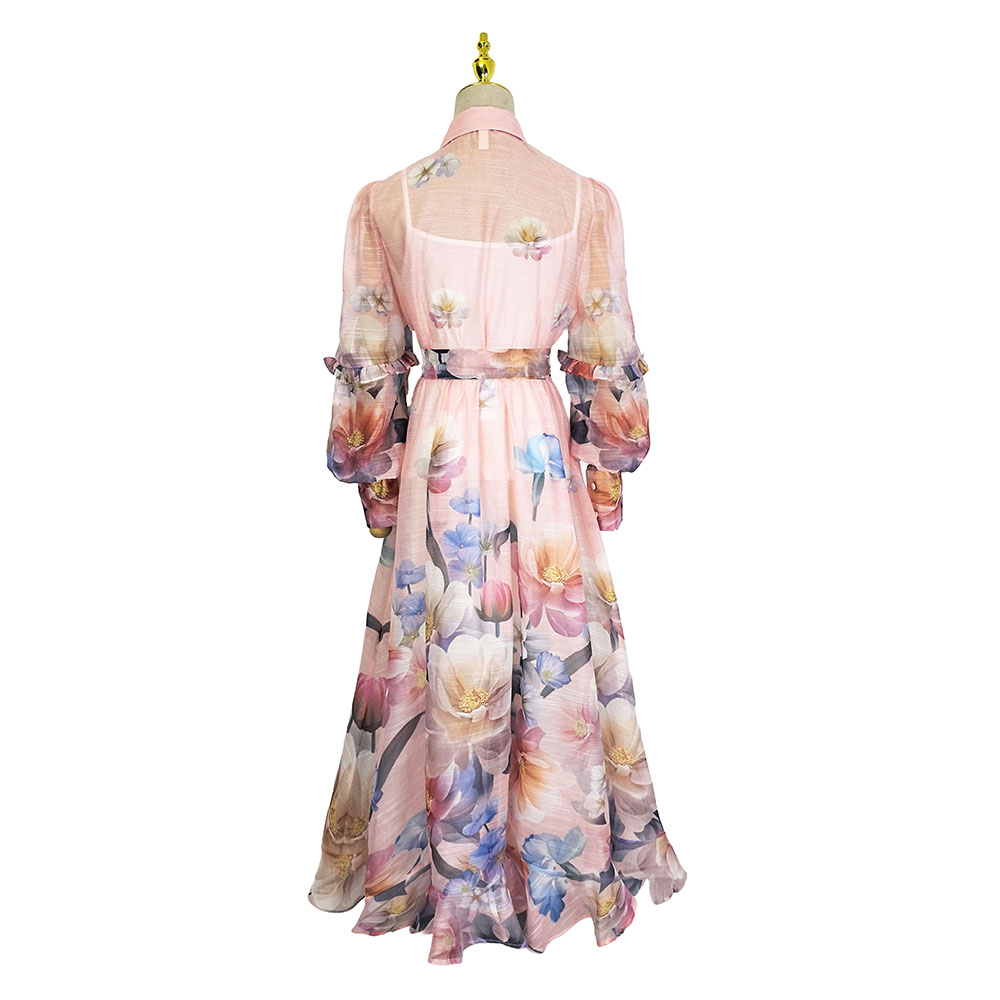 Pattern vacation frenum pinched waist dress