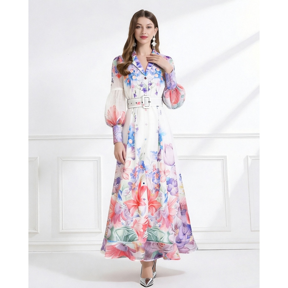 Pattern flowers dress elegant style vacation business suit
