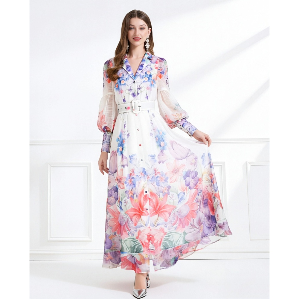Pattern flowers dress elegant style vacation business suit
