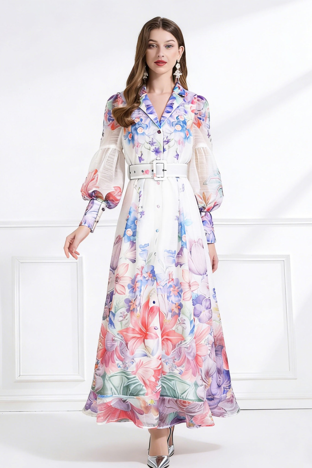 Pattern flowers dress elegant style vacation business suit