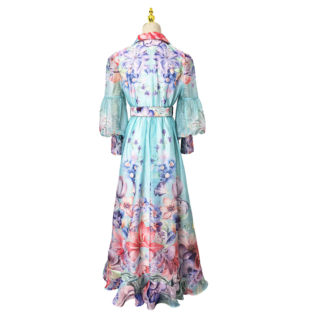 Pattern lantern sleeve dress vacation business suit