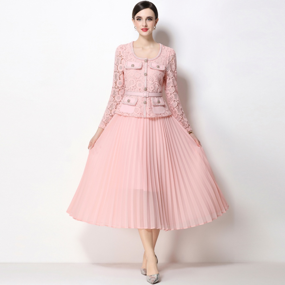 France style long pleated chanelstyle dress