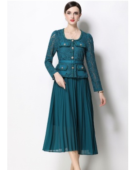 Lace slim France style square collar long dress