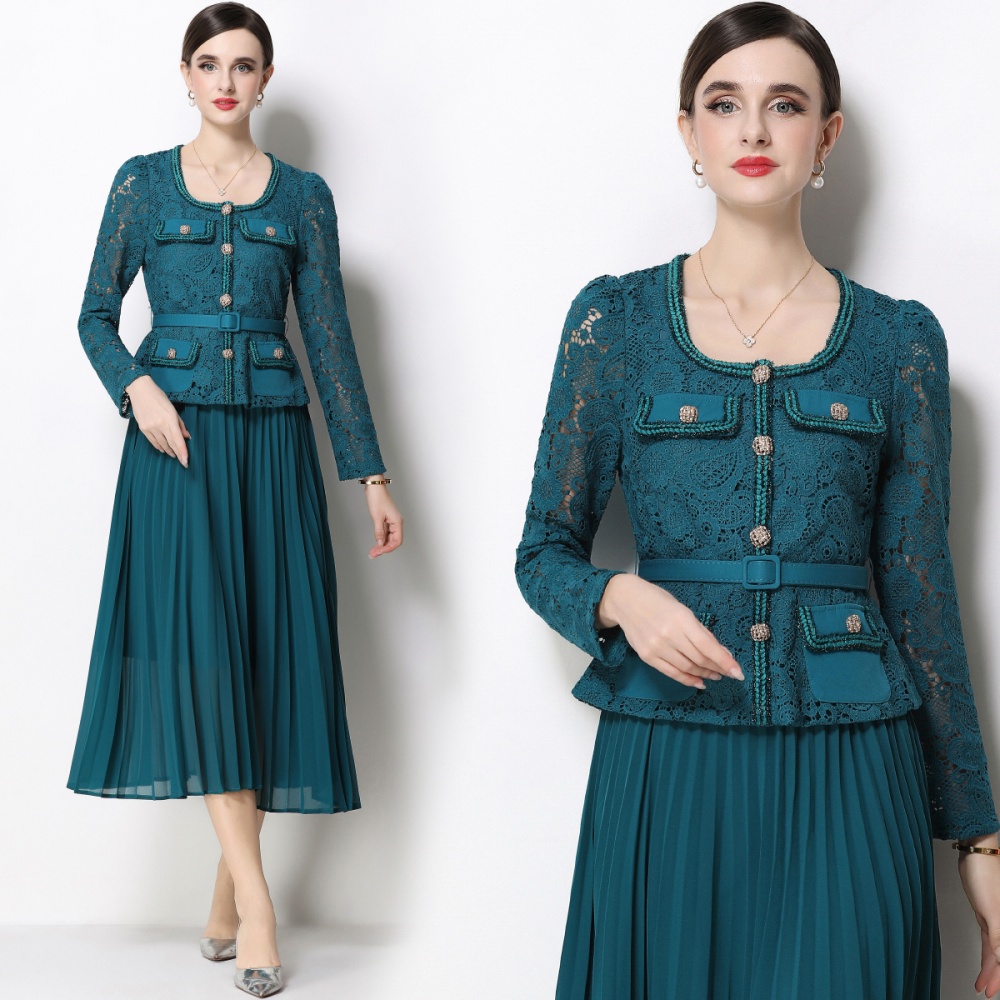 Lace slim France style square collar long dress